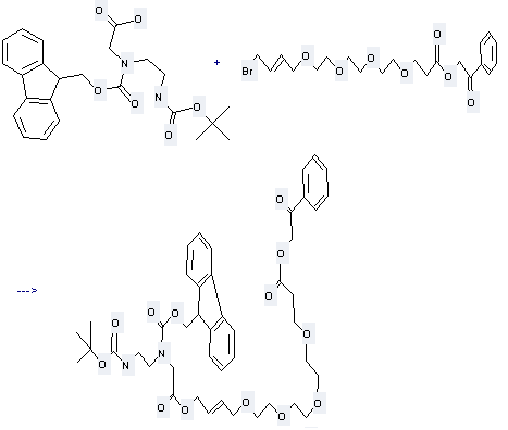 N-{2-[(tert-Butoxycarbonyl)amino]ethyl}-N-[(9H-fluoren-9-ylmethoxy)carbonyl]glycine can react with (E)-17-Bromo-4,7,10,13-tetraoxa-15-heptadecenoic acid phenacyl ester to get (E)-17-[N-[2-(tert-Butyloxycarbonylamino)ethyl]-N-fluorenylmethyloxycarbonylglycinyloxy]-4, 7, 10, 13-tetraoxa-15-heptadecenoic acid phenacyl ester.